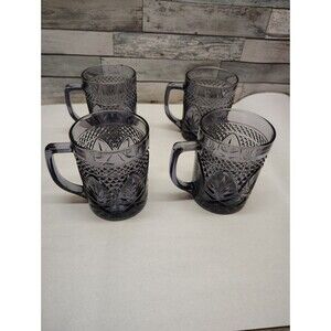 Set Of 4 Cristal D'arques-Durand Antique Pattern Amethyst Purple Glows Vintage